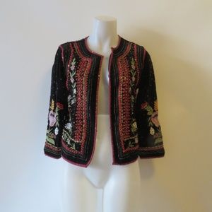 NWT VELVET BLACK BLAZER W/RED & GREEN SEQUINS - XS